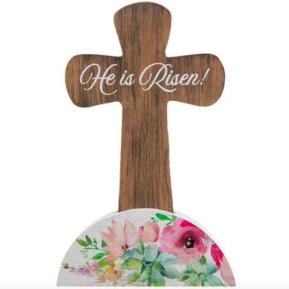 He Is Risen Floral Wood Cross Easter Decoration Spring Decor Holiday Gift - Picture 2 of 4